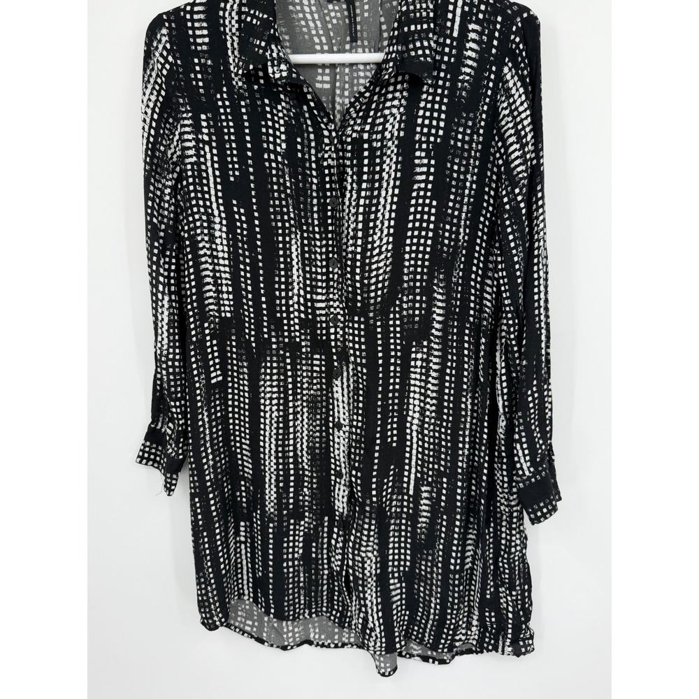 Sarah Pacini Italy Black White Geometric Grid Print Viscose Tunic Shirt Size 3